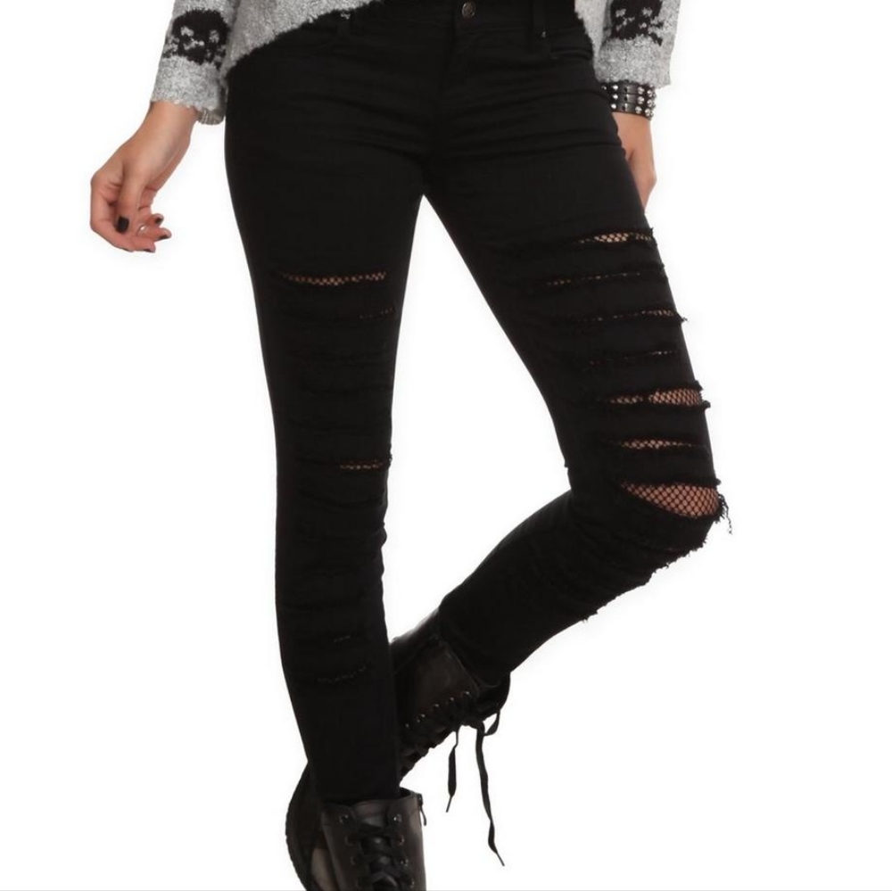NWT Royal Bones By Tripp Black Fishnet Skinny Jeans Size 13